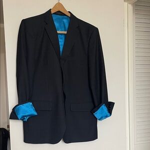 Men's Black Blazer with Blue Lining